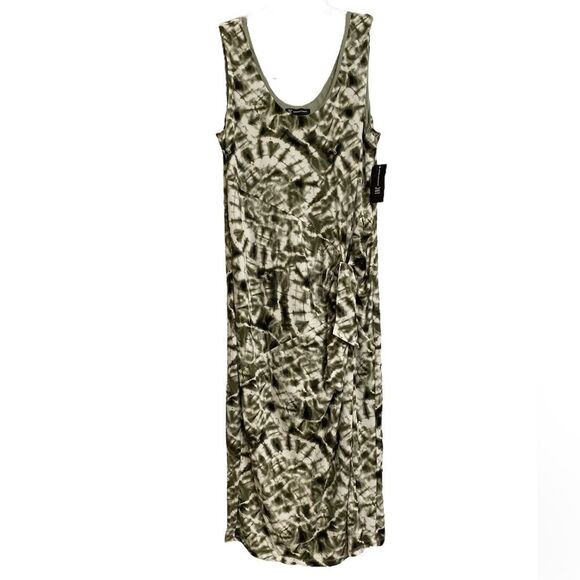 NWT INC Tie-Front Sleeveless Midi Dress Size XL Green White Tie Dye Stretchy - Picture 4 of 15